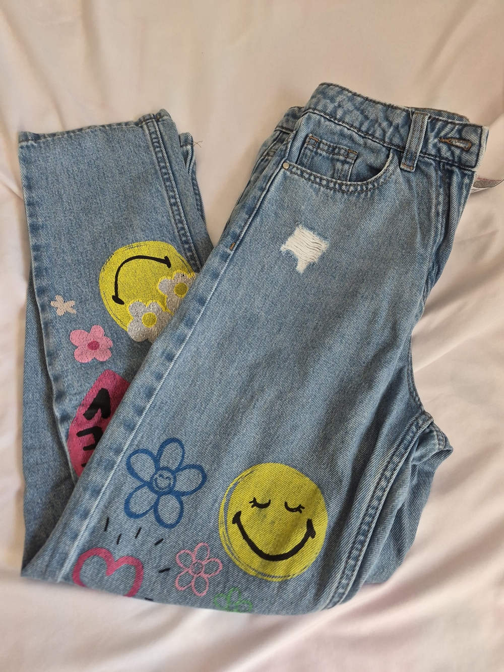 next Blue Denim Jeans with Smiley & Floral Prints